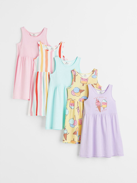 H&M Girls 5-Pack Cotton Jersey Dresses, Blue 
H&M Girls 5-Pack Cotton Jersey Dresses, Blue