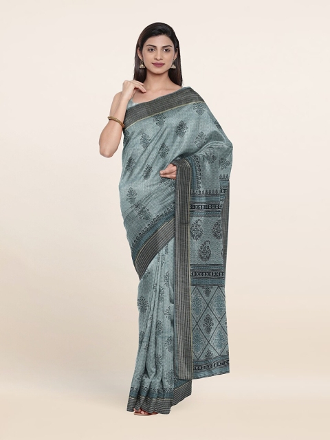 Pothys Blue & Grey Ethnic Motifs Saree