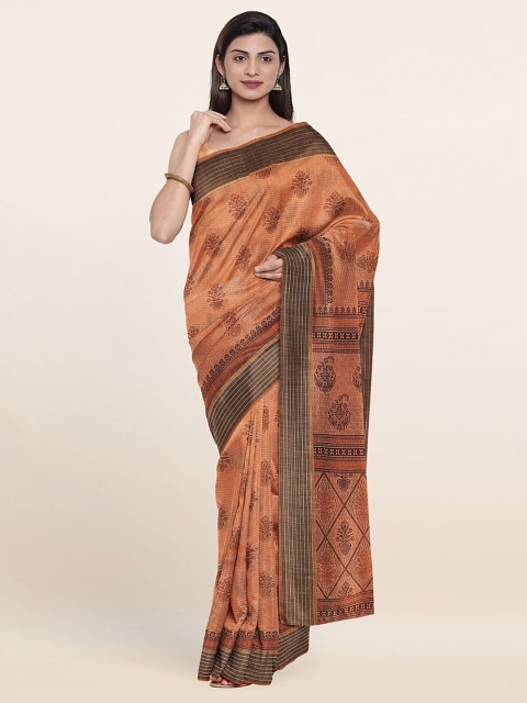 Pothys Peach-Coloured & Brown Floral Saree