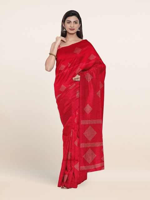 Pothys Red Printed Cotton Blend Saree