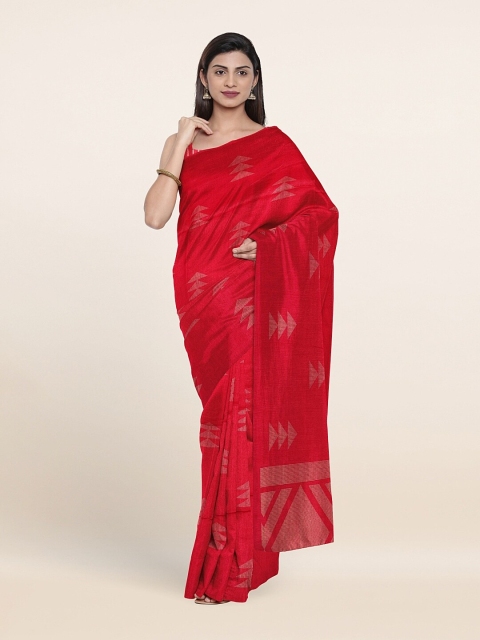 Pothys Pink Printed Cotton Blend Saree