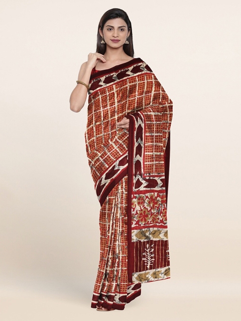 Pothys Maroon & Beige Cotton Blend Saree
