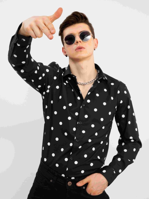 Snitch Men Black Slim Fit Printed Party Shirt