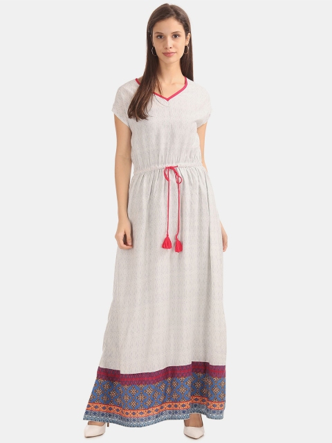 Bronz Grey Viscose Abstract Print Maxi Dress