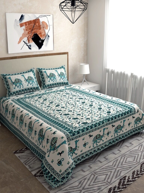 Salona Bichona Teal Green & White Floral 120 TC Cotton Queen Bedsheet with 2 Pillow Covers
Salona Bichona Teal Green & White Floral 120 TC Cotton Queen Bedsheet with 2 Pillow Covers