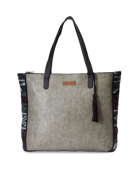 Kanvas Katha Multicoloured Colourblocked PU Oversized Shopper Handheld Bag with Tasselled, Multi