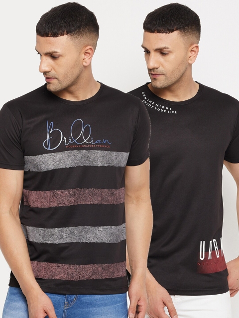 Parcel Yard Men Black & Grey Set Of 2 Striped Cotton T-shirt