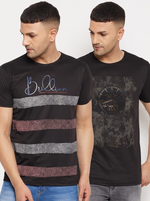 Parcel Yard Men Black Pack of 2 Printed Cotton T-shirt