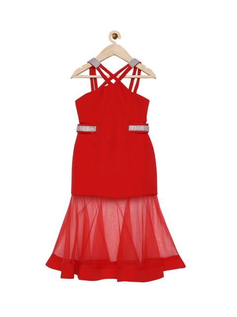 Actuel Girls Red Halter Neck Satin Maxi Dress