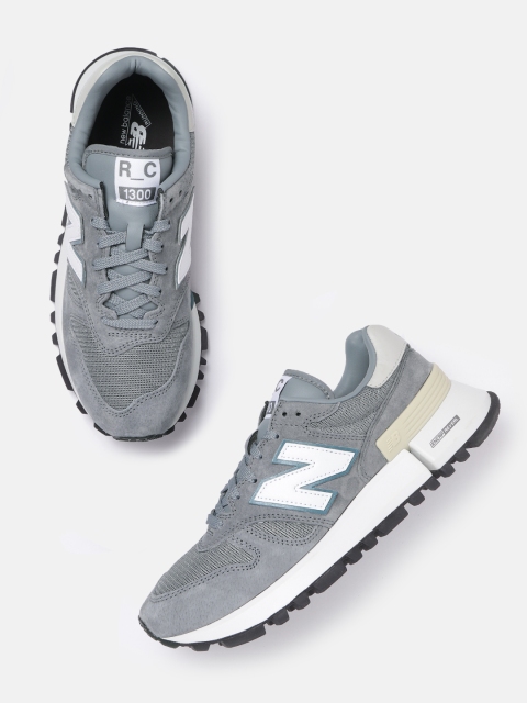 New Balance Men Grey & White Woven Design Suede Sneakers