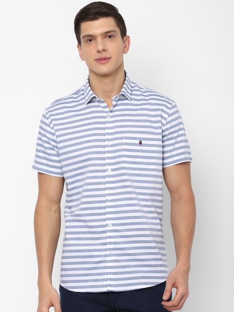 Louis Philippe Sport Men Blue & White Slim Fit Horizontal Striped Casual Shirt