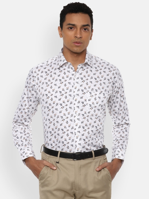 Van Heusen Men White Floral Printed Pure Cotton Formal Shirt