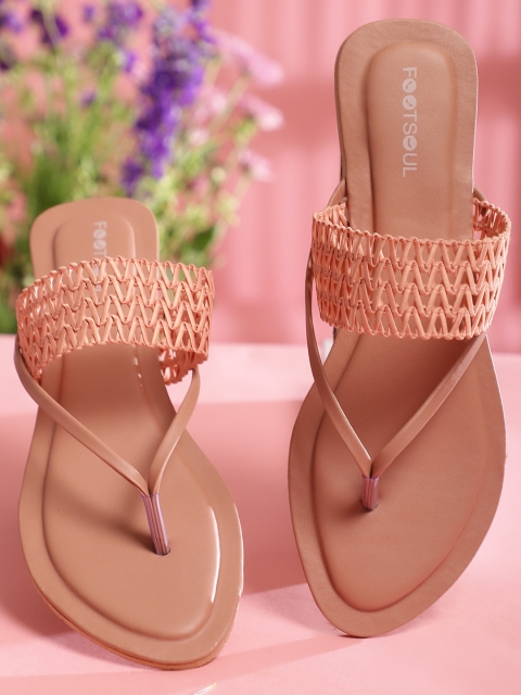FOOTSOUL Women Peach-Coloured Open Toe Flats