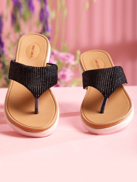 FOOTSOUL Women Black Open Toe Flats
