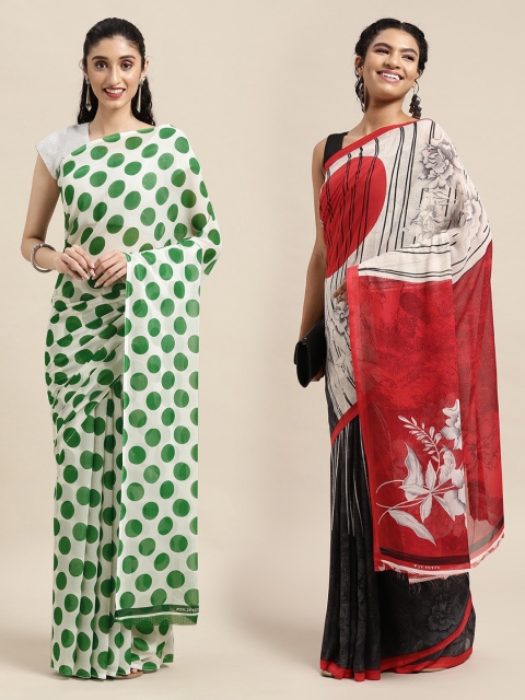 KALINI Pack Of 2 Grey & White Printed Sarees