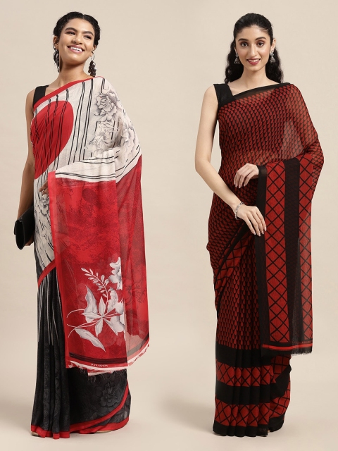 KALINI Pack Of 2 Black & Red Printed Sarees