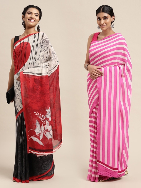KALINI Pack Of 2 White & Red Printed Sarees