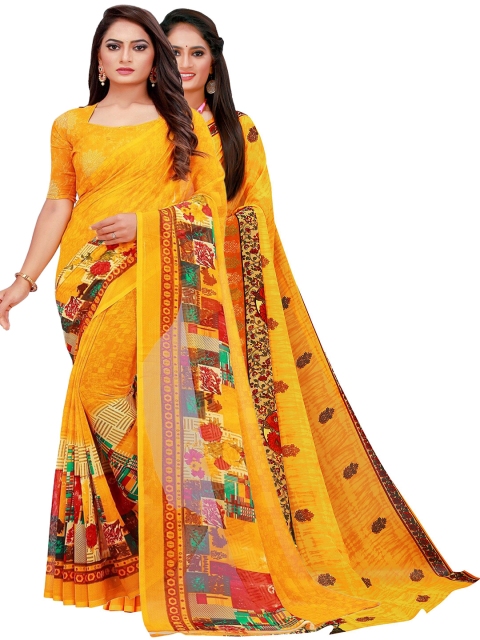 Florence Yellow & Red Pure Georgette Saree