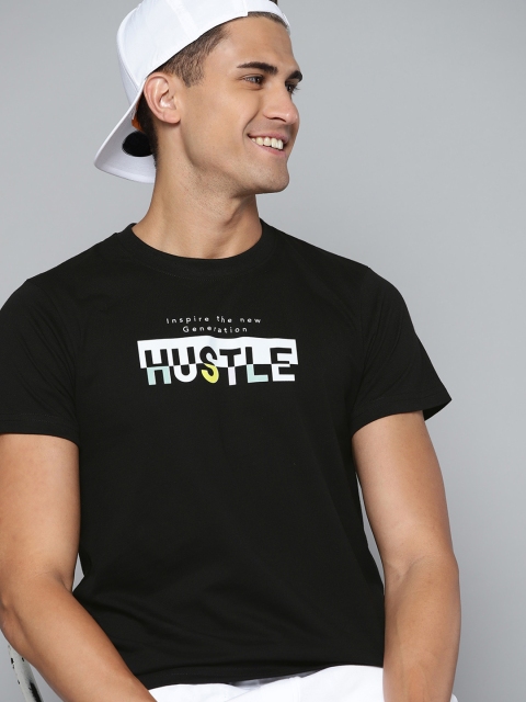 HERE&NOW Men Black & White Typography Printed T-shirt