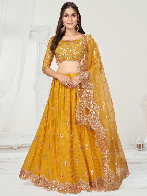 WHITE FIRE Yellow & Gold-Toned Embellished Sequinned Semi-Stitched Lehenga & Unstitched Blouse With Dupatta
WHITE FIRE Yellow & Gold-Toned Embellished Sequinned Semi-Stitched Lehenga & Unstitched Blouse With Dupatta