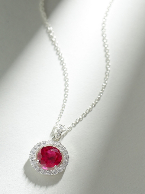 Hiara Jewels Sterling Silver Rhodium-Plated Pink CZ-Stone Studded Circular Pendant with Chain
Hiara Jewels Sterling Silver Rhodium-Plated Pink CZ-Stone Studded Circular Pendant with Chain