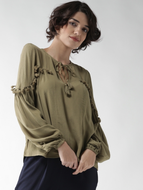 FOREVER 21 Women Olive Green Solid A-Line Top