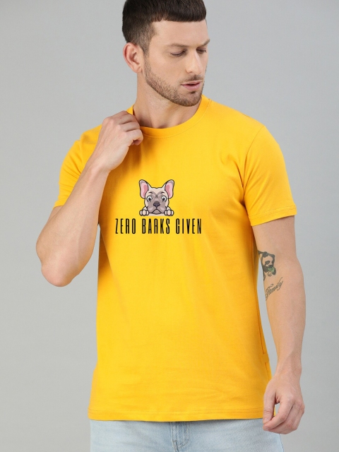 UNSULLY Men Yellow Typography Printed Applique Outdoor T-shirt