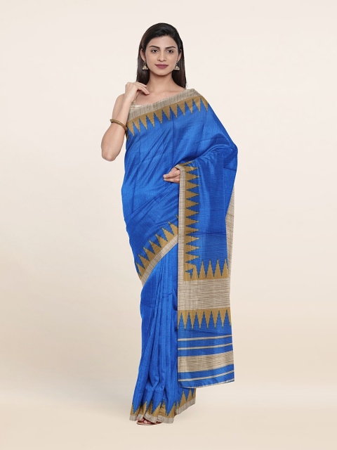 Pothys Blue & Beige Solid Saree