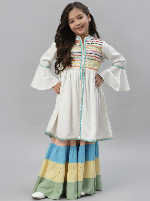 NISHAB Girls White Embroidered Pleated Kurti with Skirt
NISHAB Girls White Embroidered Pleated Kurti with Skirt