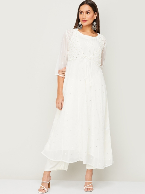 Melange by Lifestyle Women White Floral Embroidered Layered Sequinned Kurti with Palazzos
Melange by Lifestyle Women White Floral Embroidered Layered Sequinned Kurti with Palazzos