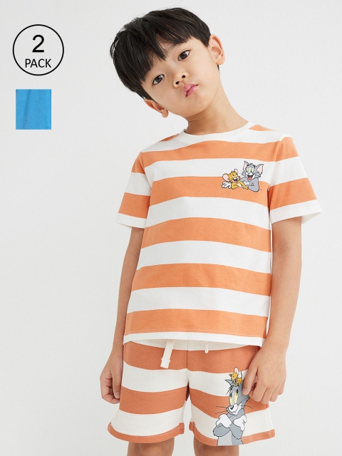 H&M Boys 2 Pack Printed Jersey Shorts, Blue