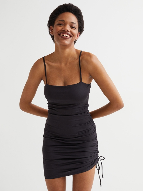H&M Women Black Draped Slip Dress