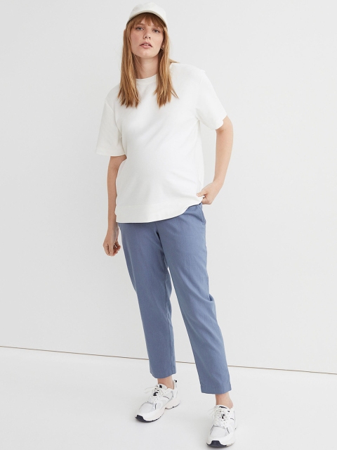 H&M Women Blue Maternity Linen-blend Trousers