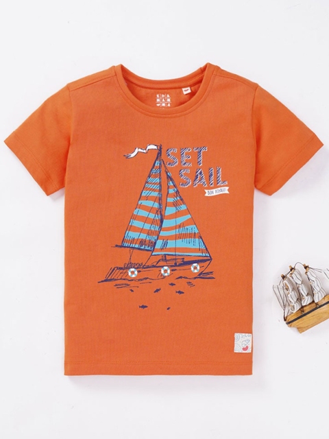 Ed-a-Mamma Boys Orange Printed T-shirt
