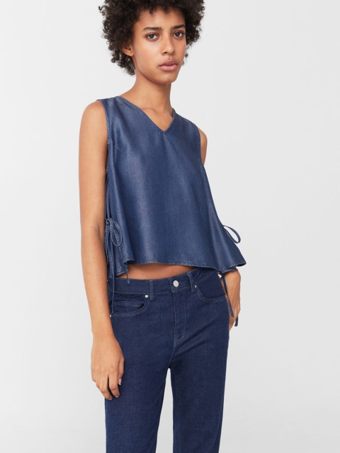 MANGO Women Blue Chambray A-Line Top