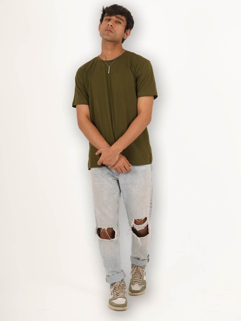 Melangebox Men Green Half Sleeve Round Neck Tshirt