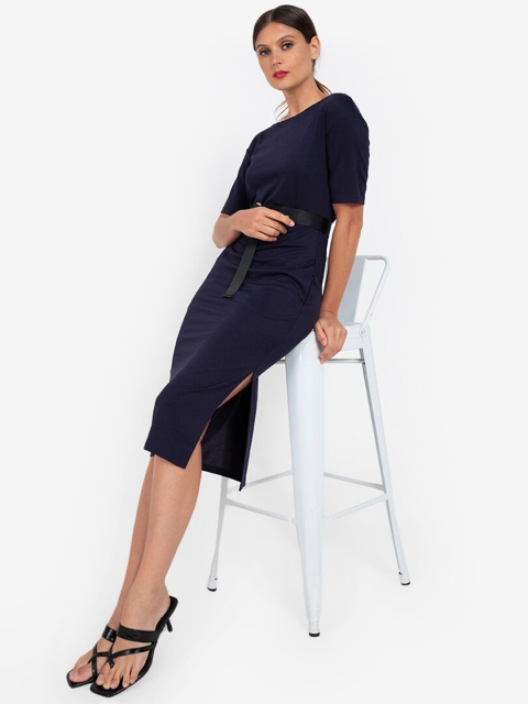 ZALORA WORK Navy Blue Sheath Midi Dress
