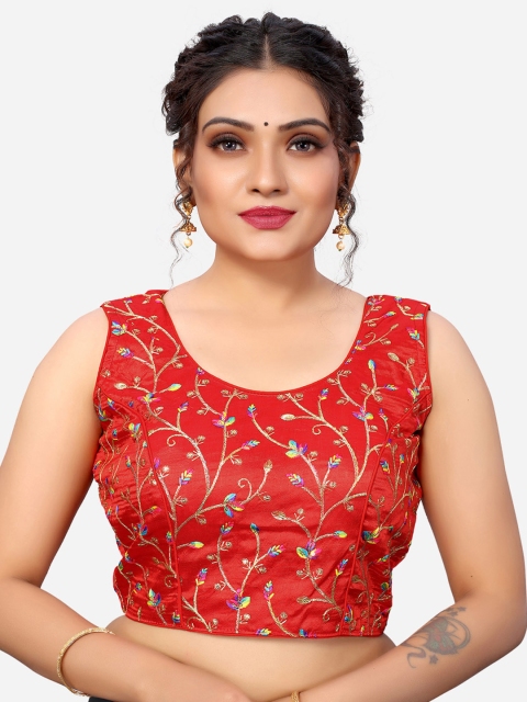 SIRIL Red Embroidered Silk Saree Blouse