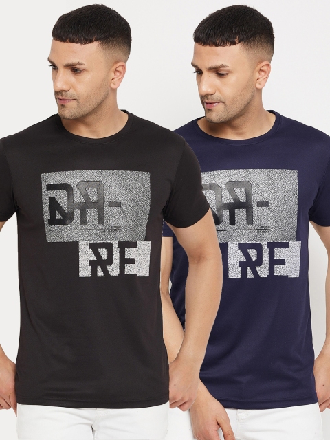 Parcel Yard Men Pack of 2 Printed Cotton T-shirts, Black