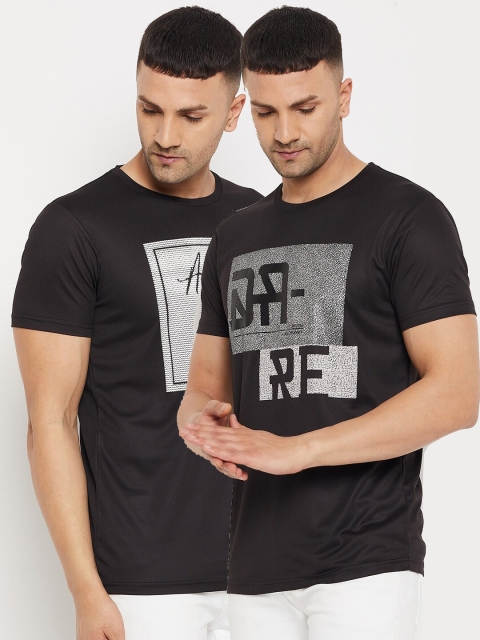 Parcel Yard Men Black Typography Printed T-shirt Pack Of 2