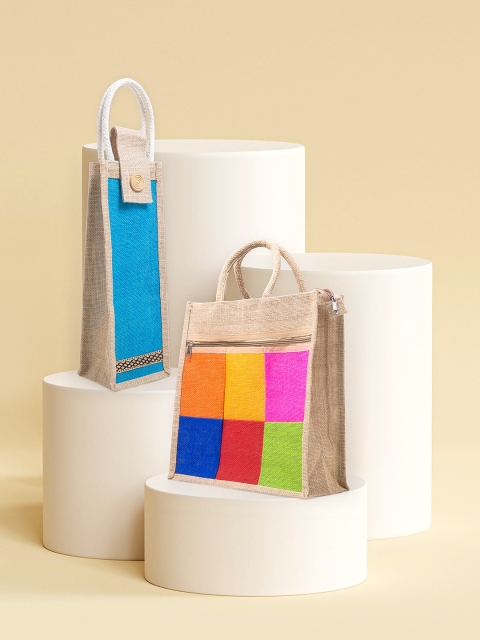 Golden Peacock Set of 2 Colourblocked Detail Handheld Bag With Bottle Bag, Multi