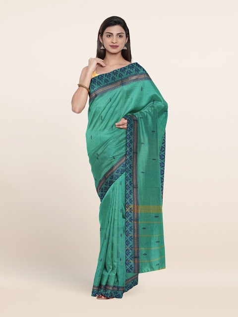 Pothys Green & Blue Ethnic Motifs Pure Cotton Saree