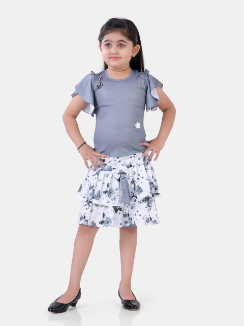 POPLINS Girls Grey & White Top with Skirt