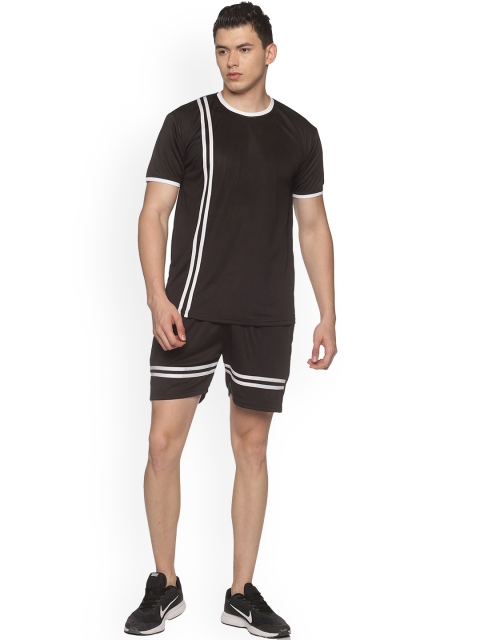 HPS Sports Men Black & White Striped Sports Tracksuit
