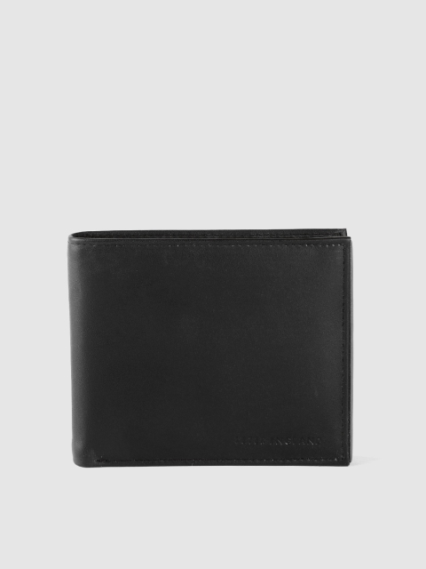 Peter England Men Black Solid Leather Two Fold Wallet