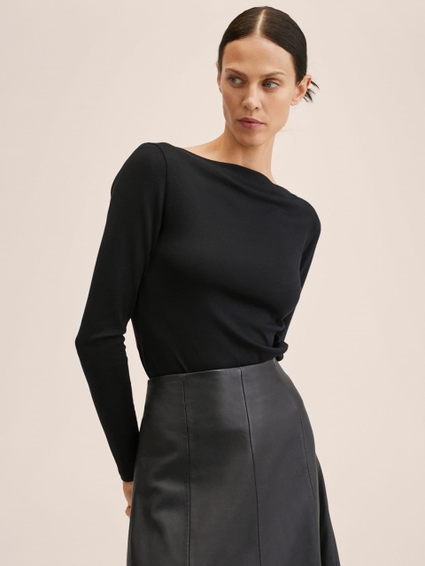 MANGO Black Solid Top