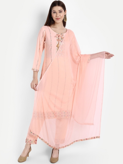 Ziva Fashion Women Peach-Coloured Embroidered Mirror Work Kurta with Trousers & With Dupatta
Ziva Fashion Women Peach-Coloured Embroidered Mirror Work Kurta with Trousers & With Dupatta