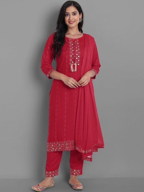 Ziva Fashion Women Red Ethnic Motifs Embroidered Mirror Work Kurta with Trousers & With Dupatta
Ziva Fashion Women Red Ethnic Motifs Embroidered Mirror Work Kurta with Trousers & With Dupatta