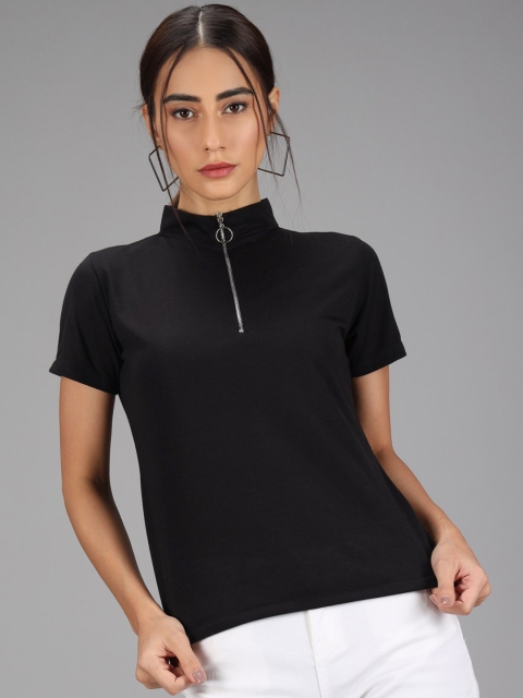 Darzi Black High Neck Knitted Top