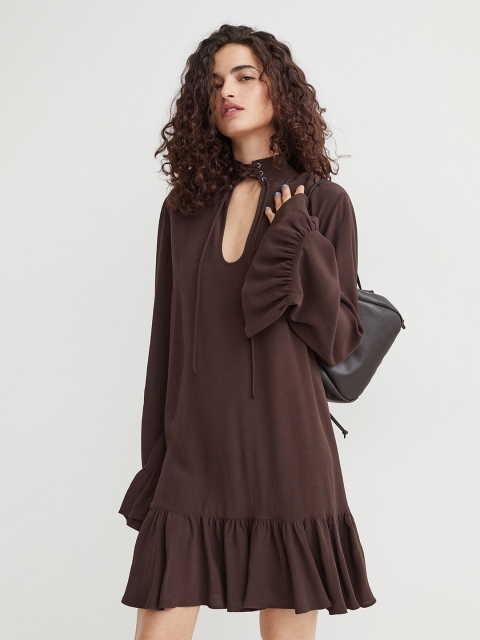 H&M Women Brown Short Lacing-detail Dress